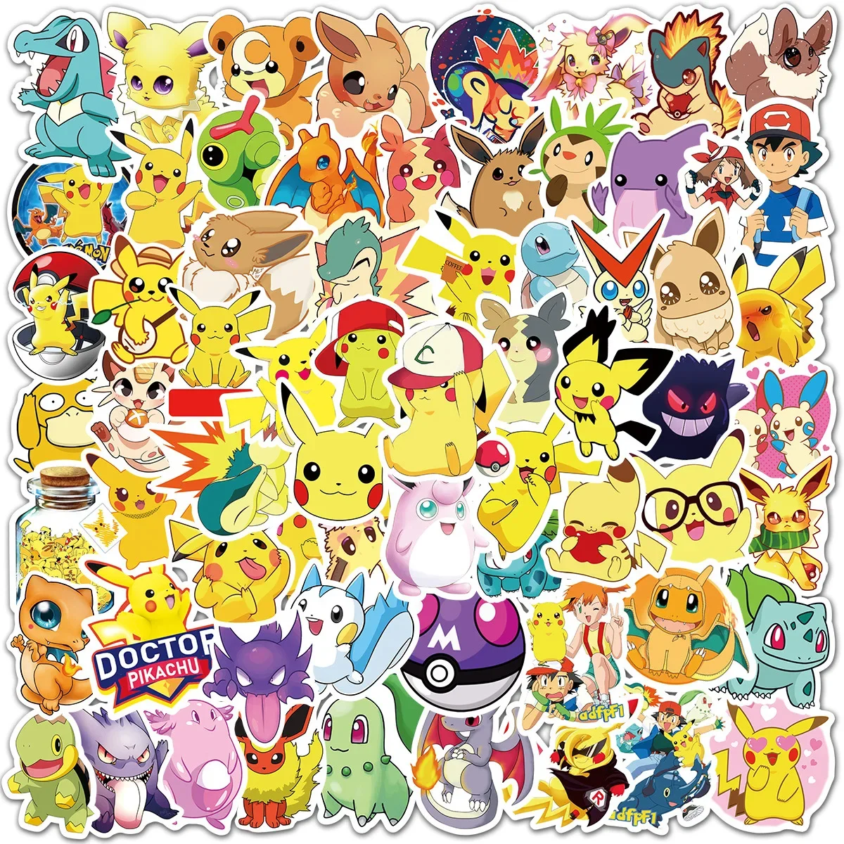 100Pcs Pokemons Kawaii Pikachu Stickers for Luggage Skateboard Phone Laptop Motorcycle Bicycle Guitar Sticker Kids Toys