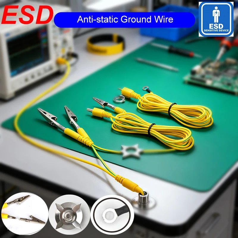 สายดินป้องกันไฟฟ้าสถิตย์ ESD 1.8/3/5/10 เมตร สายดินป้องกันไฟฟ้าสถิตย์ หัวต่อแบบกล้วย พร้อมคลิปหนีบ สายดินป้องกันไฟฟ้าสถิตย์