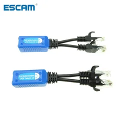 Escam-combinador e divisor rj45, 1 par de câmeras poe com cabo adaptador poe de 1 rede, conectores de cabo de alimentação passiva