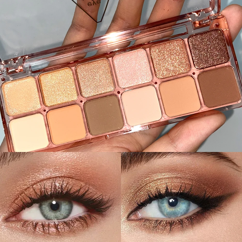 12-Color Glitter Eyeshadow Palette Fashionable Shiny Eye Makeup Long-Lasting Cement Color Cosmetic Eye Shadow Palette