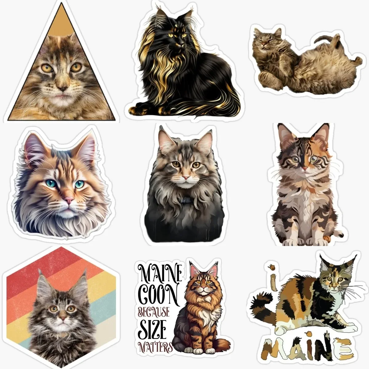 

Maine Coon Cat Pets PVC Stickers for Covering Scratch Decorate Fridge Window Room Wall Car Van Bicycle Decal Accessories