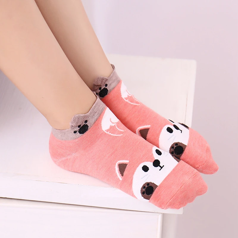 Kawaii Women Short Socks Funny Cute Cartoon Animal Cat Dog Fox Panda Rabbit High Quality Cotton Harajuku Casual Ankle Socks Sox