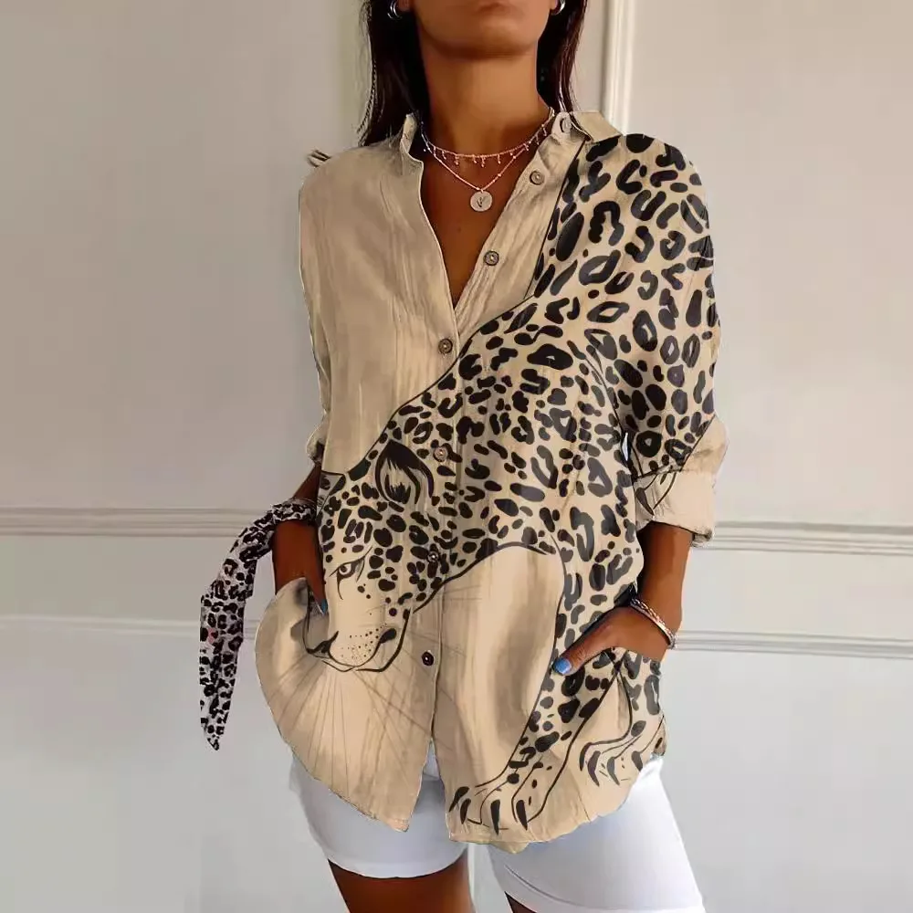 New fashion trend multi-element tropical wind animal stand collar shirt mid-sleeve European and n Amazon Spring and summer wear