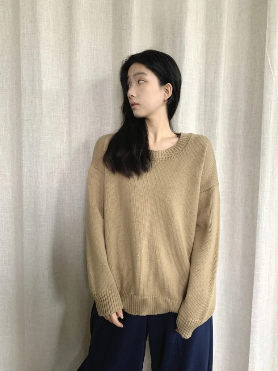 

Хлопковый свитер в стиле ретро Sle Thi, женский свободный вязаный топ, новый зимний свитер Sle By7, шерстяная пряжа, эффект похудения