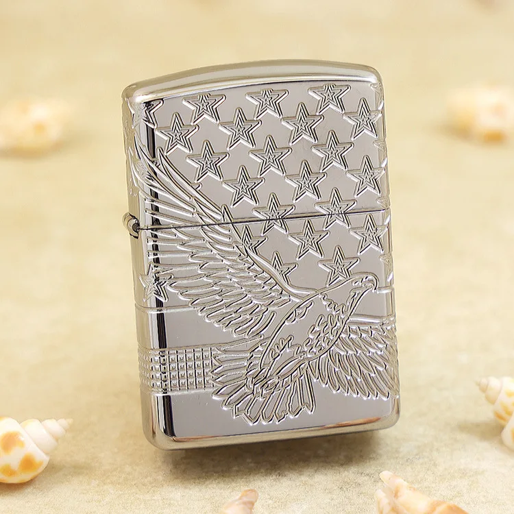 

Genuine Zippo oil lighter copper windproof Mirror Armored Eagle cigarette Kerosene lighters Gift with anti-counterfeiting code