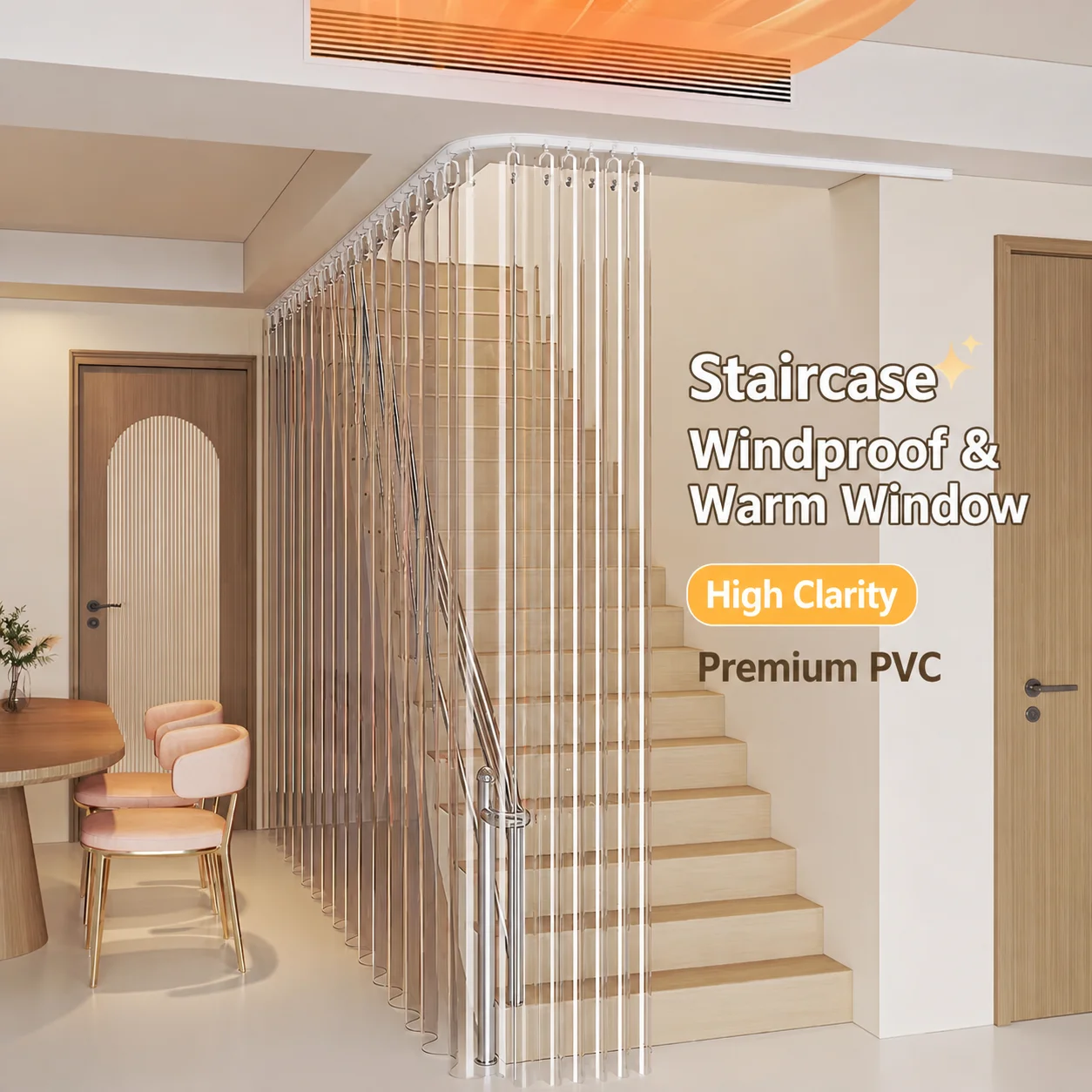 Staircase Air Conditioning Partition Curtains Living Room Balcony Windproof Transparent Curtains With Flexible Track Set