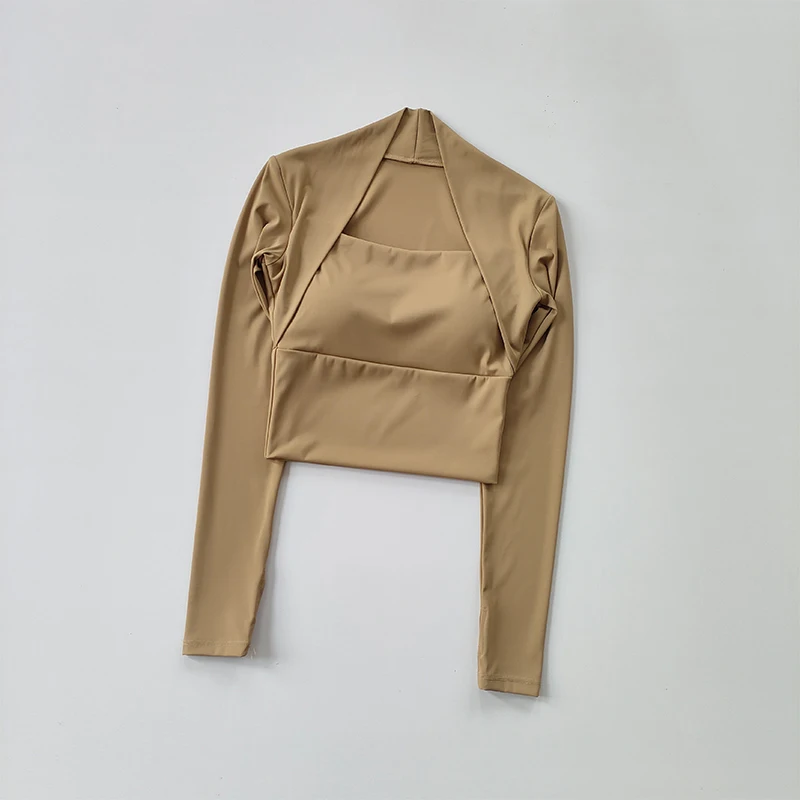 Fitness-Brustpolster-Sporttop für Damen, Langarm-Shirts, Pra Speed Up, kurze elegante Tanz- und Yoga-Kleidung, kleiner Taillenbund, Fitnessstudio – Detail 6
