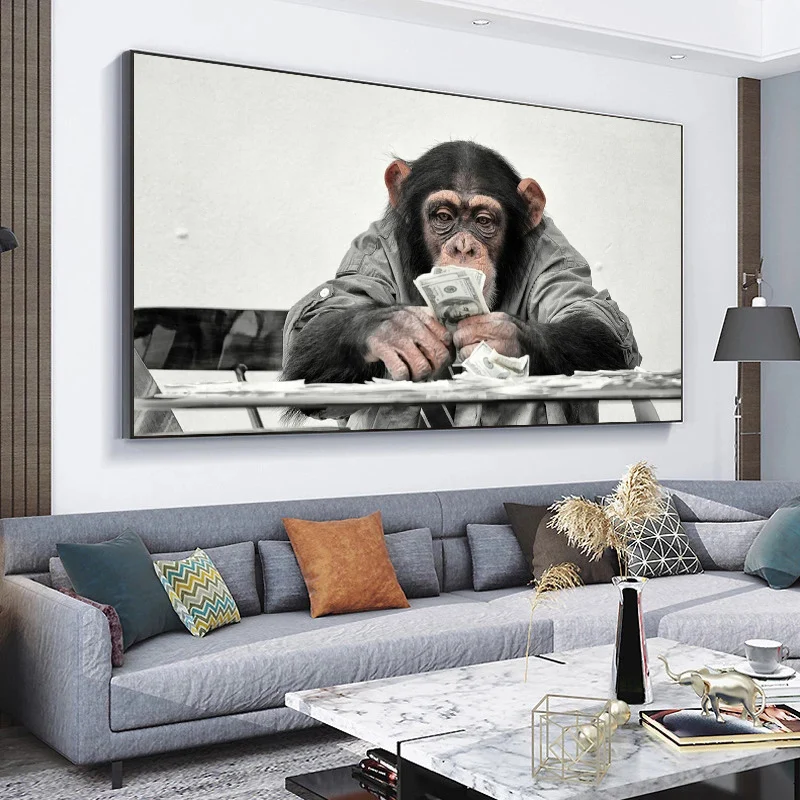 

Fun Animals Monkeys Work Hard Count Money Canvas Paintings Posters and Prints Modern Wall Art Picture for Living Room Home Decor