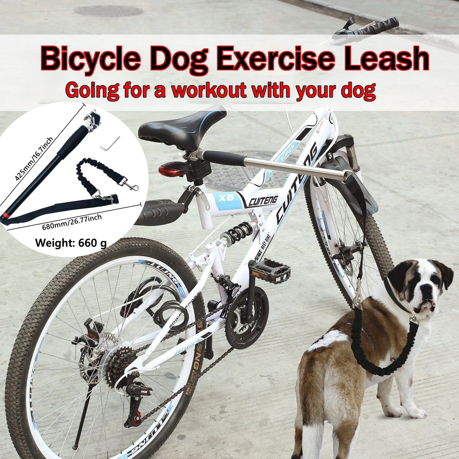 Bicycle Dog Walking Tool Stationary Bicycle Dog Traction Tool Free up your hands Keep your dog at a fixed distance from the bike