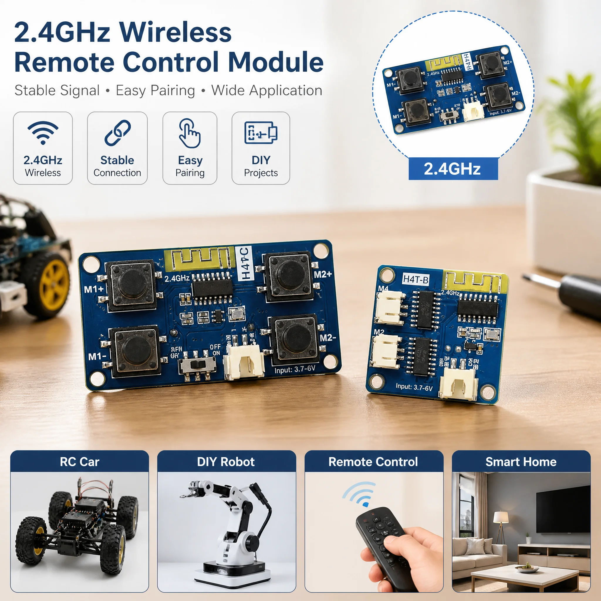 2.4G 4CH RC Transmitter Receiver Kit Differential Bidirectional Communication Auto Binding For RC Car Boat Model