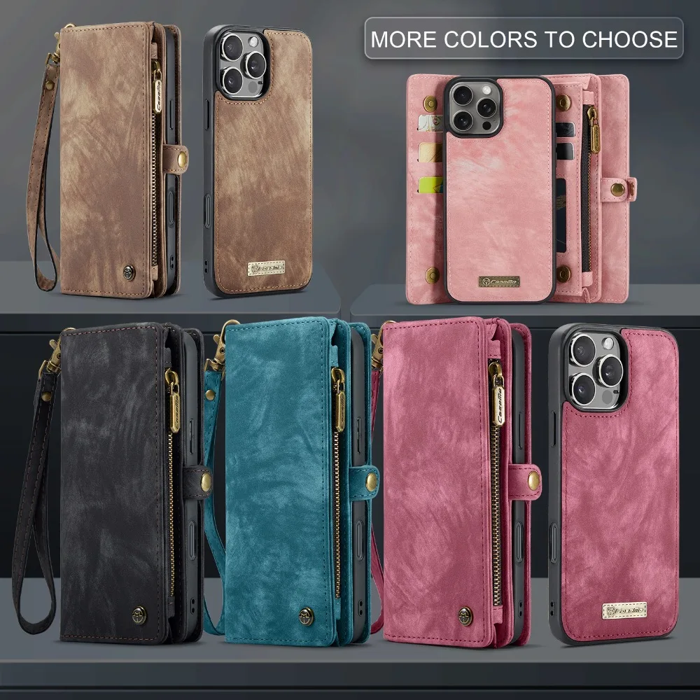 Odpinane etui portfelowe 2w1 z ekoskóry do iPhone 17 16e 16 15 14 13 12 11 Pro Max Xs Xr 7 8 Plus SE iPhone17 Air 18 z magnesem — zdjęcie produktu 6