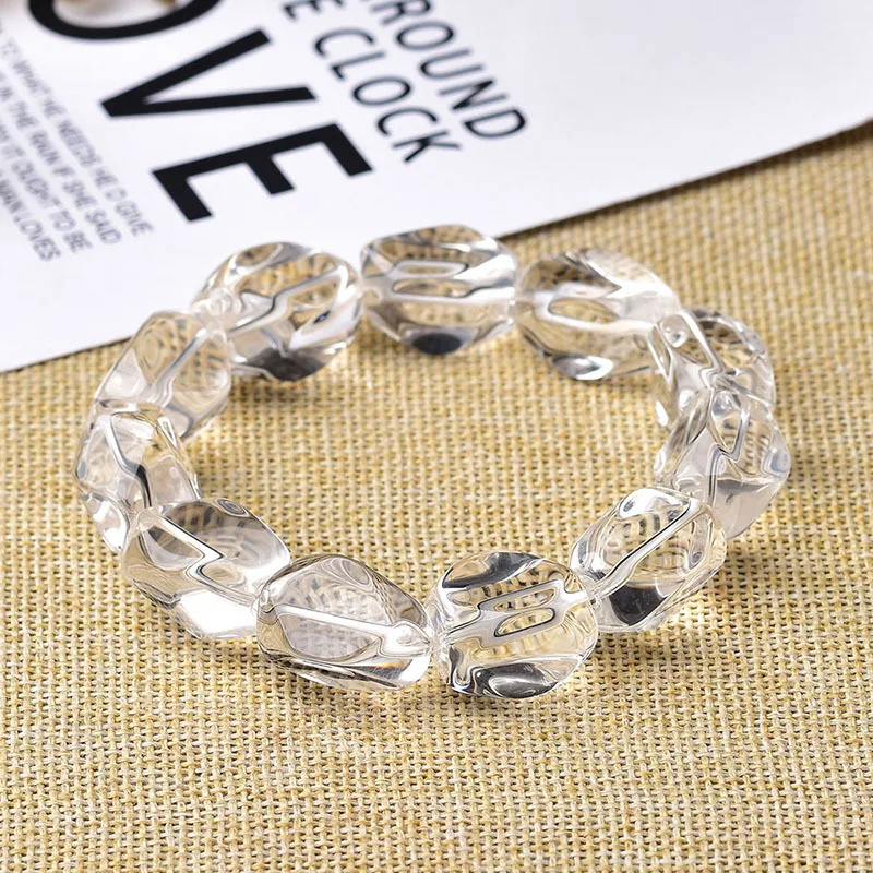 

Натуральный натуральный белый кварцевый кристалл граненый браслет 20x14 мм хрустальный бочонок бусины браслет женский стрейч AAAAA