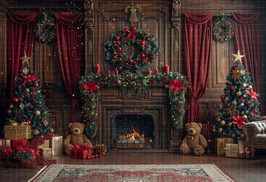 Mehofond التصوير خلفية الشتاء عيد الميلاد الموقد نافذة أشجار عيد الميلاد الاطفال الأسرة صورة ديكور خلفية استوديو الصور