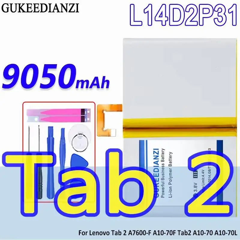 

9050 мАч L14D2P31 Аккумулятор для планшета Lenovo Tab 2 A7600-F A10-70F Tab2 A10-70 A10-70L Легкий вес