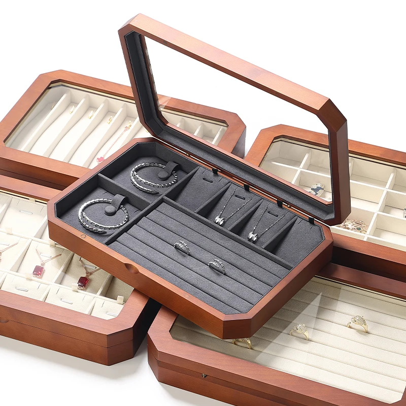 

Solid Wood Jewelry Storage Box Multi-grid Organizer for Necklaces & Rings Bracelet and Earring Storage Case Luxury Display Tray