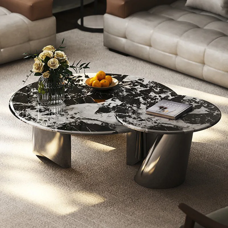 

Luxury Modern Living Room Coffee Table Set with Metal Base Simple Round Center Table Side Table Sets for Home Office Furniture