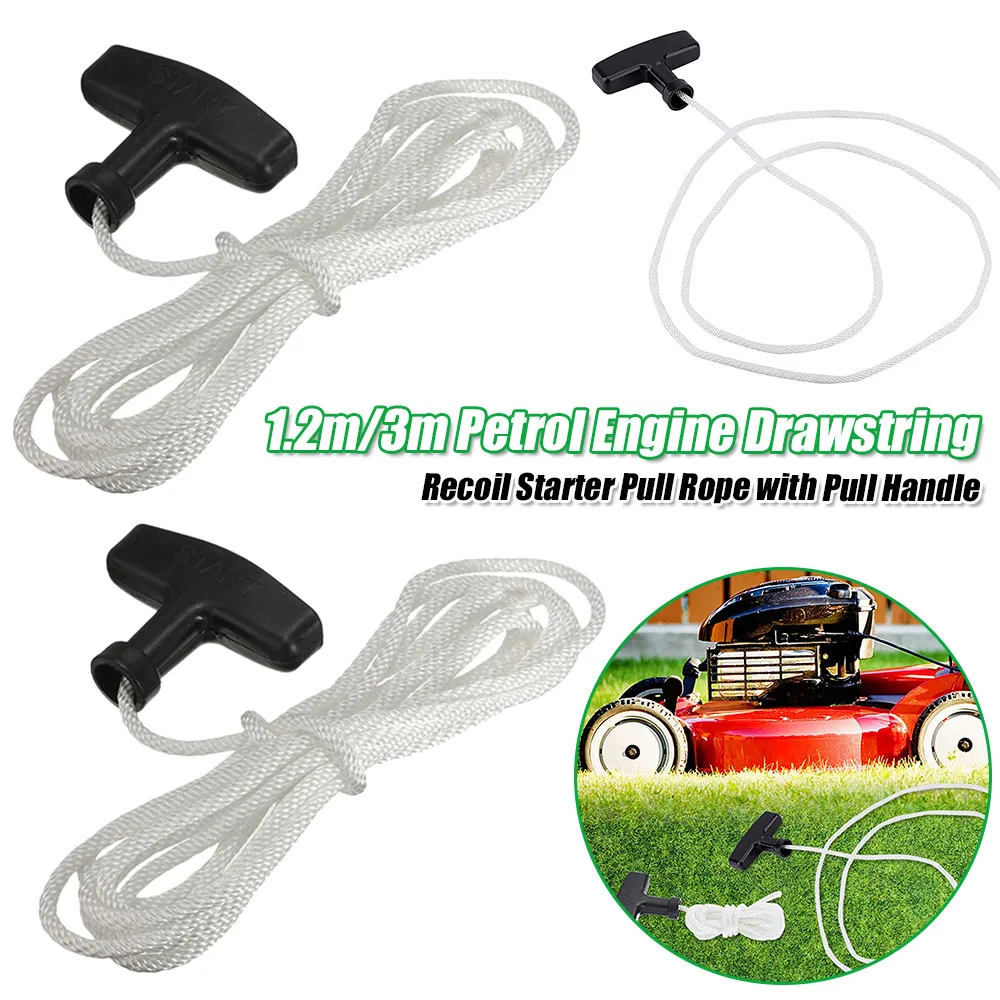 

1.2m/3m Starter 4mm Start Cord Line Cord Pull Cord Rope with Pull Handle Universal Replacement Start Pull Cord Mower Accessories