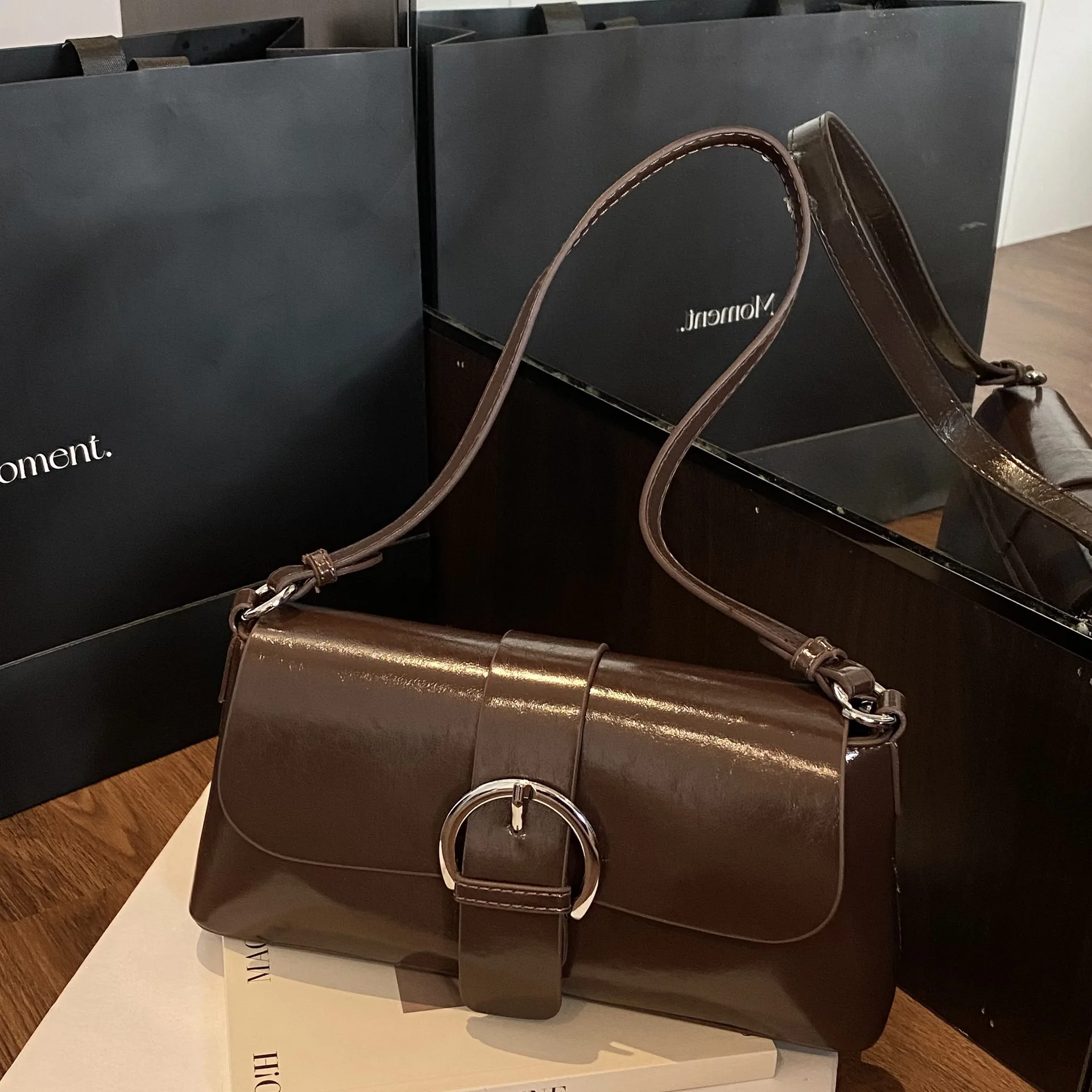 Luxury Fashion Burgundy One Shoulder Bag 2025 Women's Simple Temperament PU Leather Messenger Bags French Retro Ladies Handbags