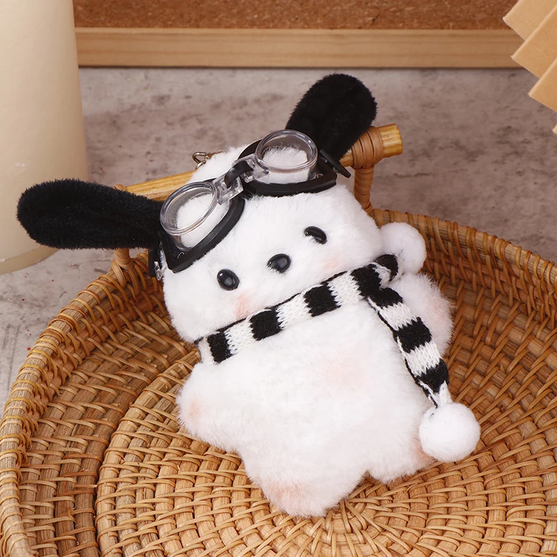 Swim Goggles Pochacco Plush Toy Cartoon Scarf Puppy Pendant Soft Stuffed Doll Keychain Car Key Ring Backpack Bag Decor