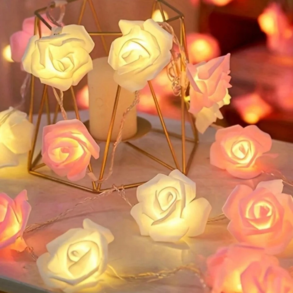 1.5M10LED/3M20LED Rose Light String, Battery Powered, Suitable For Wedding, Valentine's Day, Birthday Decoration