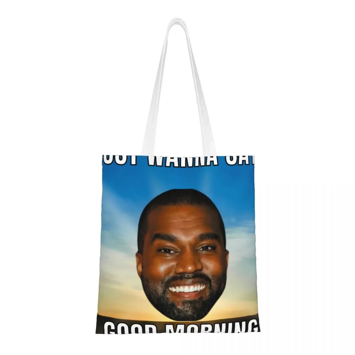 Custom Funny Kanye West Meme Shopping Canvas Bag Women Durable Grocery Rapper Music Producer Shopper Tote Bags