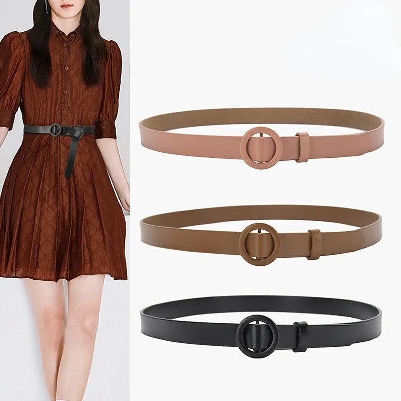 

Round button women's belts decorate stylish dresses with waist belts and non-perforated jeans belts