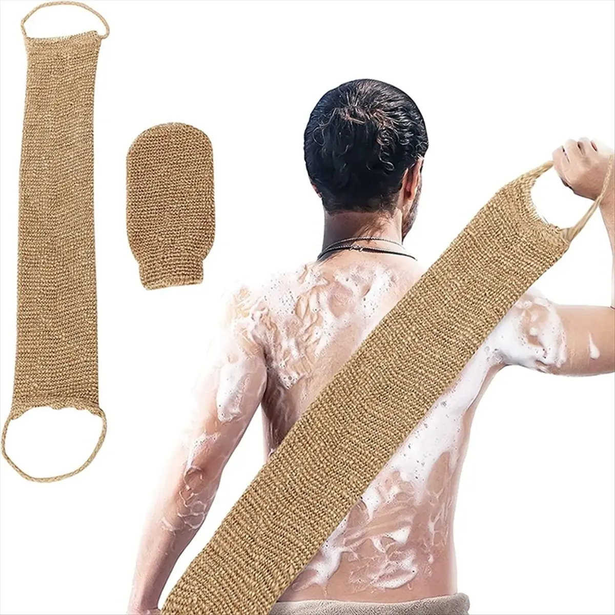 A13M Ramie Bath Towel Shower Towel Back Body Exfoliating Belt Shower Scrubber for Body Cleaning Bathroom Shower Strap