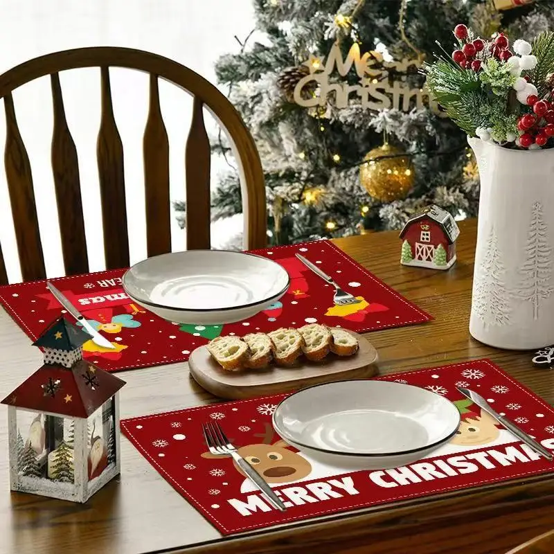Cartoon Christmas Print Placemats, Festive Table Atmosphere Decor, Heat-Insulating & Washable Placemats