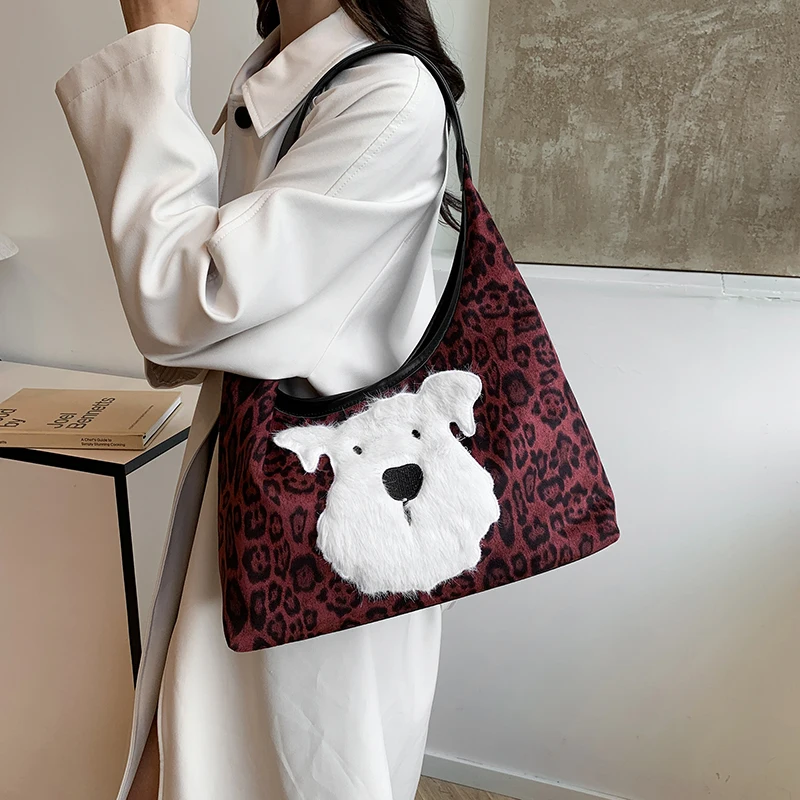 Simple Casual Versatile Women's Large Capacity New Cartoon Single Shoulder Tote Bag Fashion Trendy Leopard Print Storage Bags