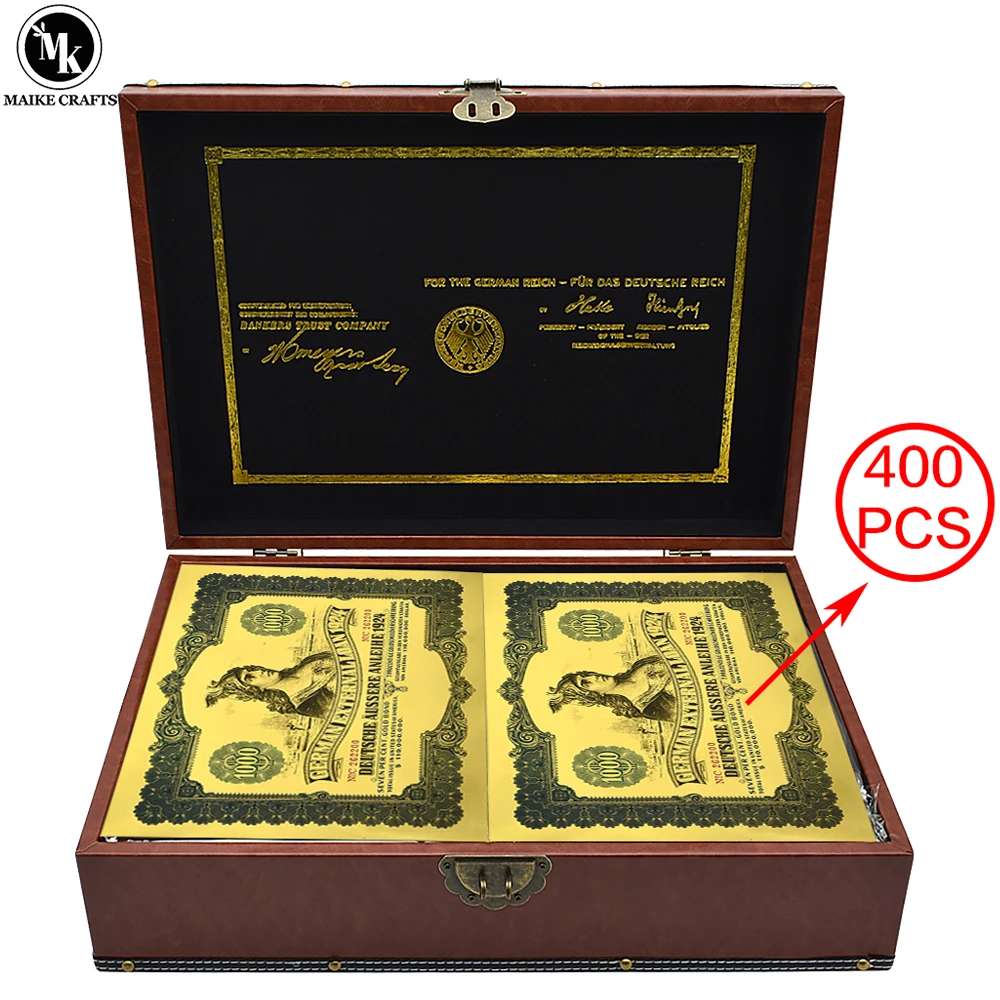 1924 German Bond $1000 Gold Foil Banknote with UV and Serial Number Exquisite Wooden Box Set Collection Business Gifts