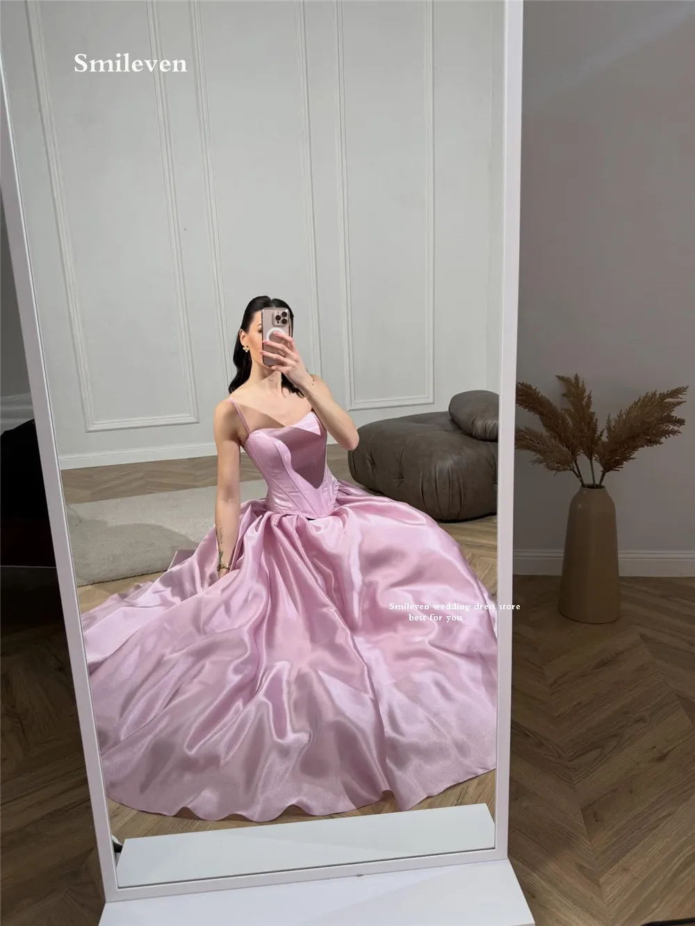 

Smileven Luxury A Line Prom Dress Spaghetti Strap Liquid Evening Gowns Simple Corset Dressed In Gala Customized 2026