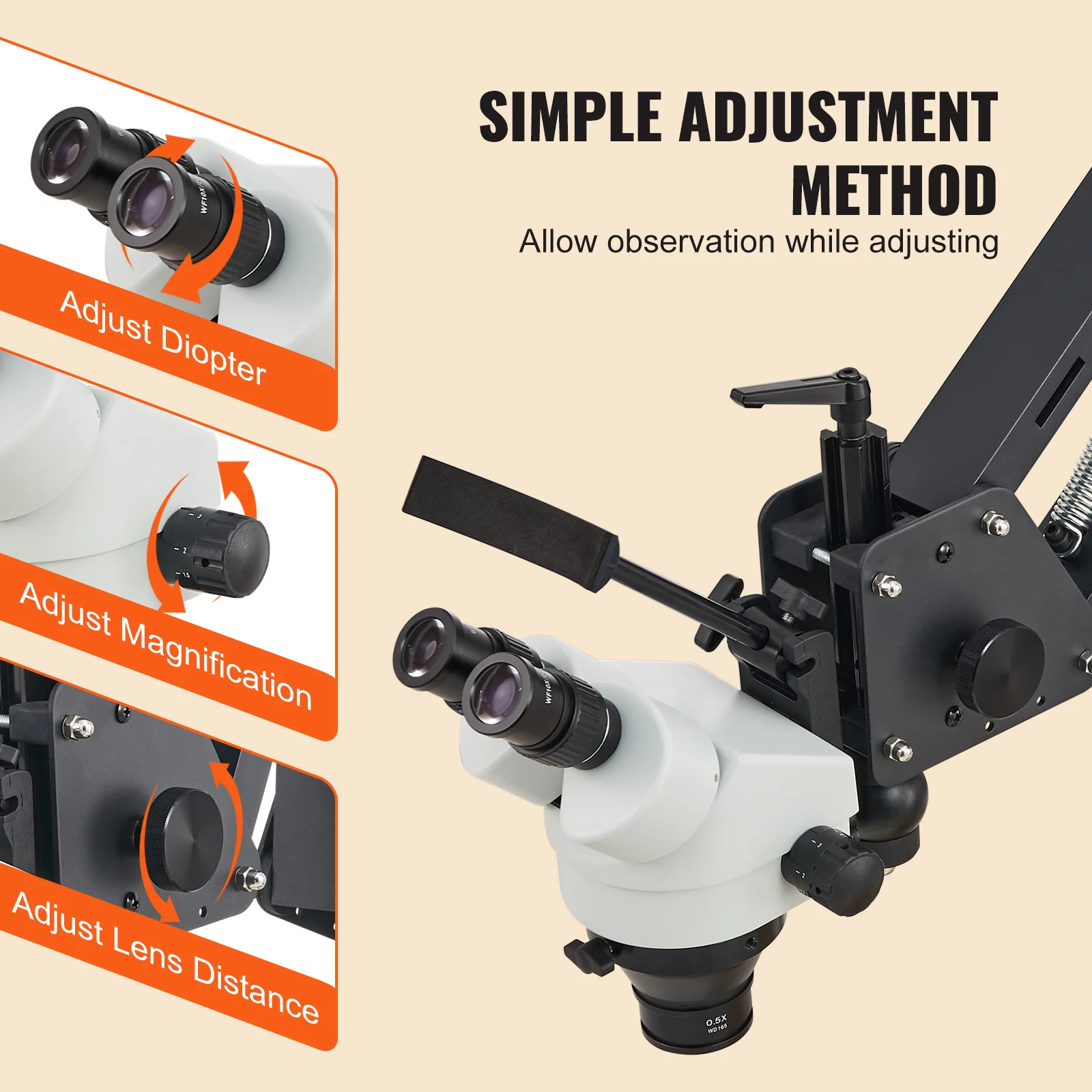 SucceBuy Multi-Directional Microscope Spring Bracket 7X-45X Magnification Jewelry Microscope Inlaid Stand Integrated LED Light