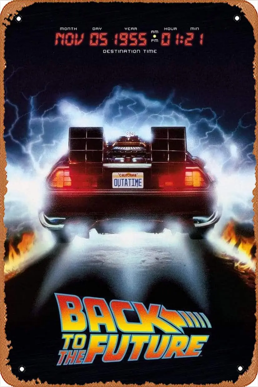 1p, Panneaux métalliques vintage BACK TO THE FUTURE DELOREAN, panneaux en étain vintage, style bande dessinée, panneaux amusants, cinéma, Man Ca