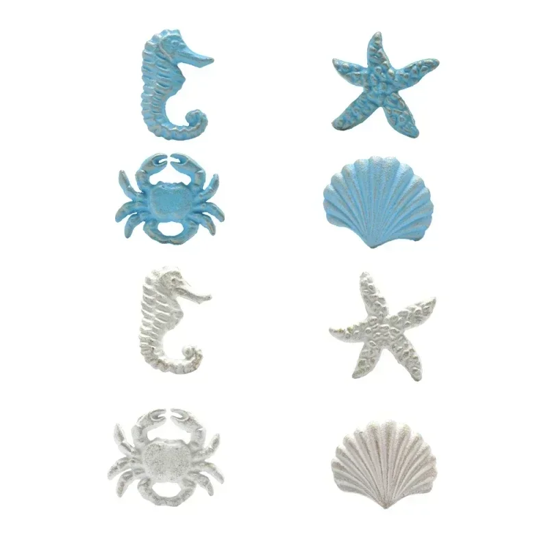 

4pcs/set Mediterranean Blue/White Iron Knob Sea Horse/Crab/Shell/Starfish Handle Hook Drawer/Cabinet Pull Home Decor Furniture