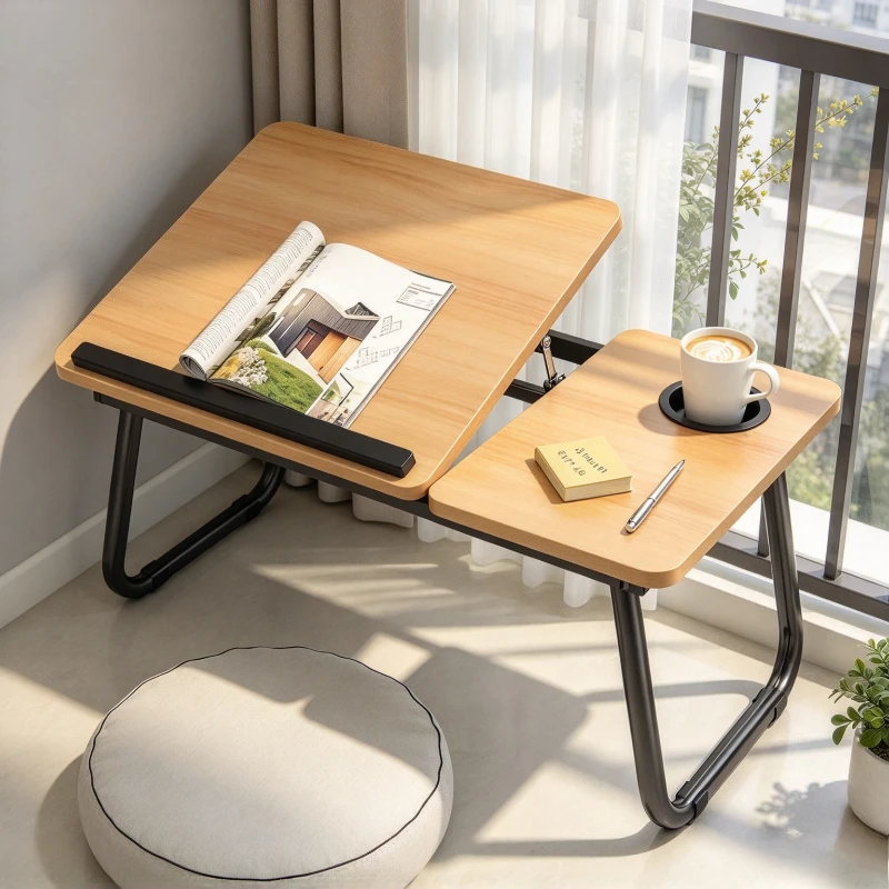 Adjustable Bed Laptop Desk with Five Settings Split Desktop Walnut Finish Folding Study Table Stable Support Water Resistant Top