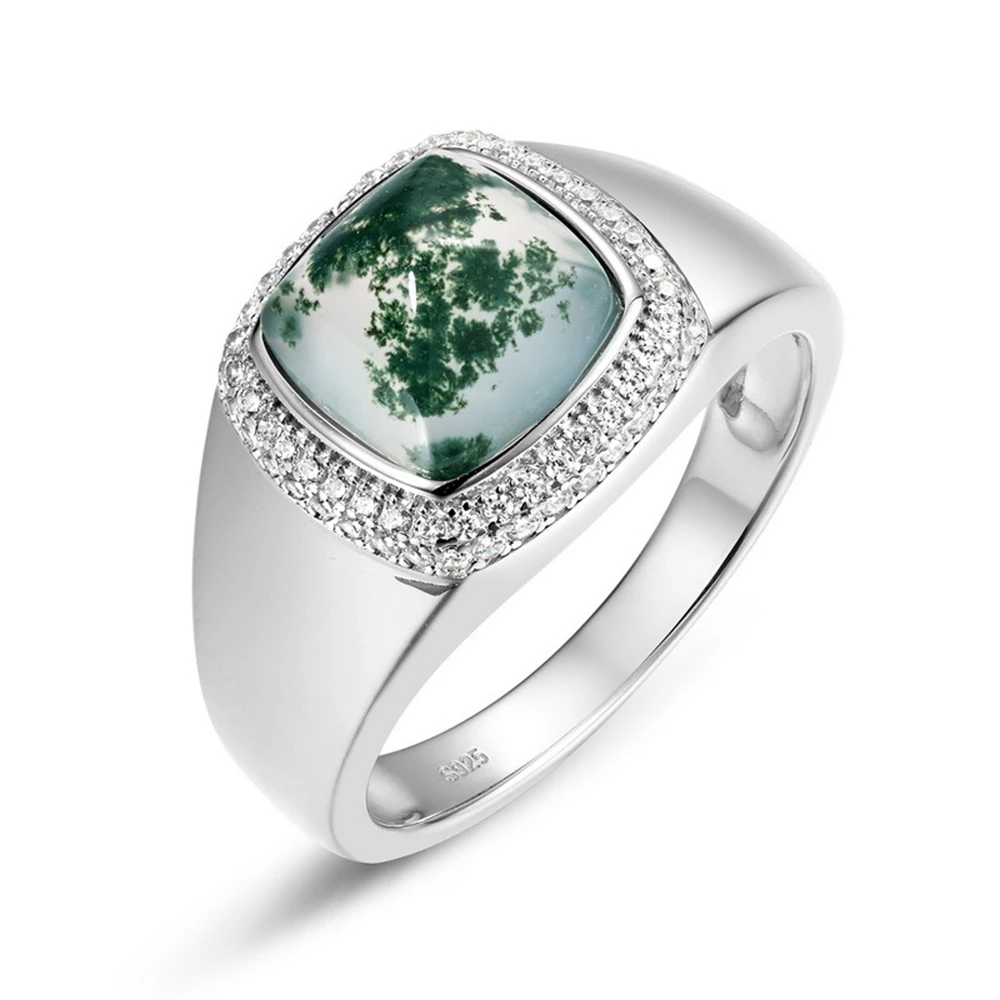 

Кольцо из стерлингового серебра 925 пробы с инкрустацией аквамарином и агатом, женское модное персонализированное кольцо с зеленым мохом