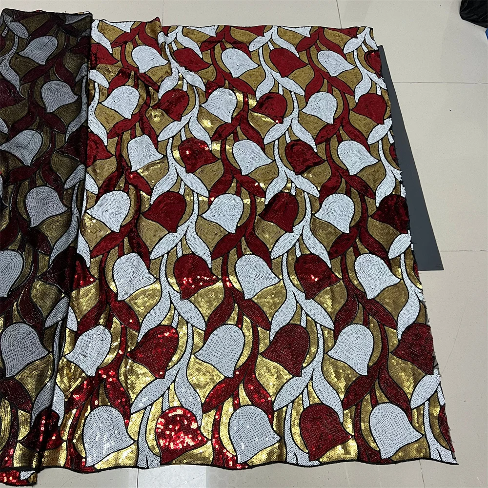 

High-Quality Nigerian Tulle Lace Fabric for Wedding Dress Embroidery Sewing Sequins Party Guipure Chiffon 5Yard 2025 XL133