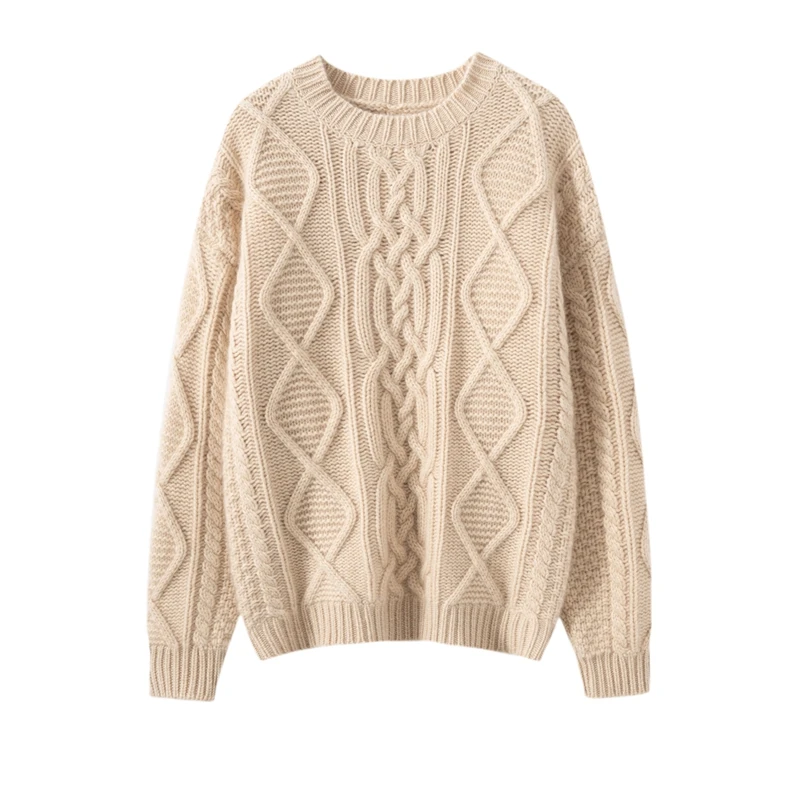 

Twist Flower Thick Soft 100% Cashmere Sweater For Winter Pullover Women O-Neck Long Sleeve Knitwear Warm Clothing Tops