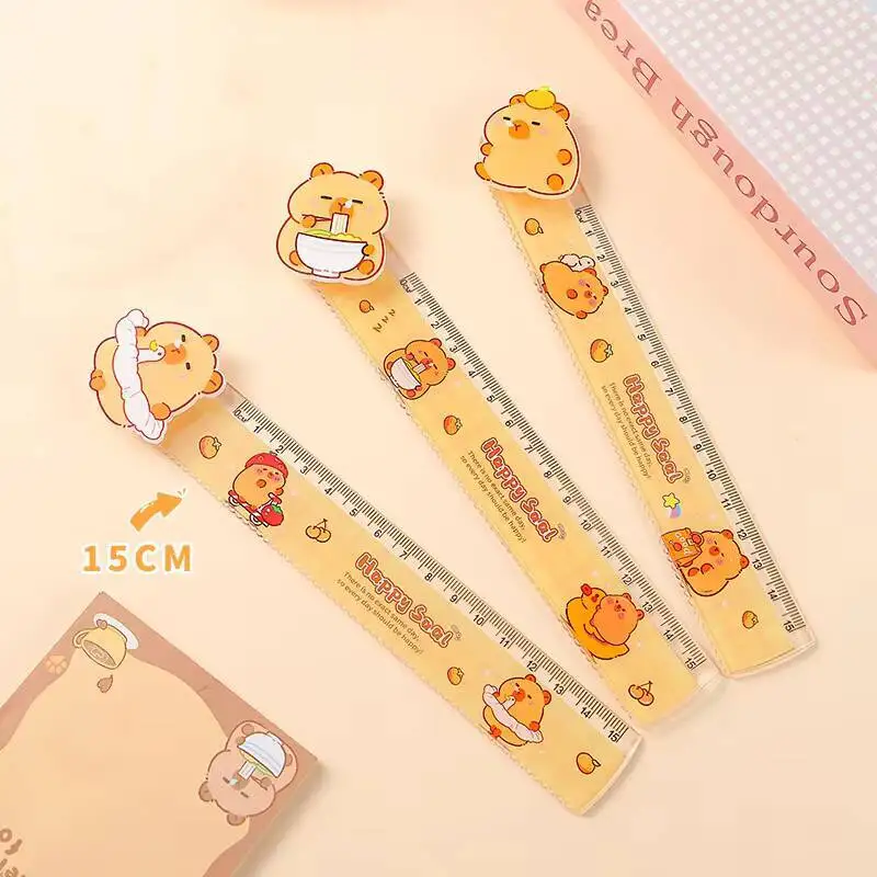 1-3 Pcs Cute Rotation Capybara Straight Ruler Kawaii Stationery Funny Office School Measuring Drawing
