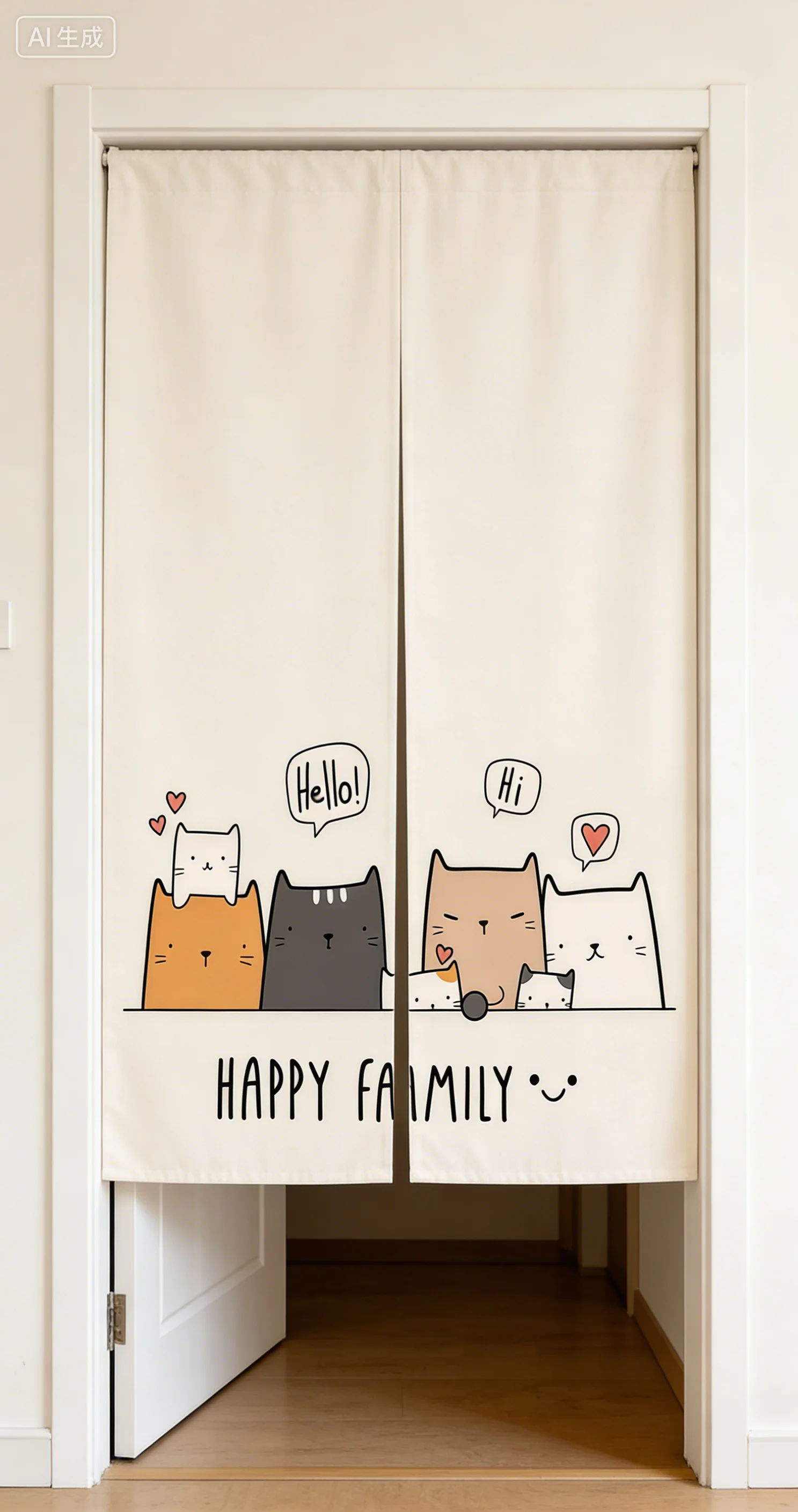 VIKAMA Japanese-Style Cat Half-Curtain Door Drapery Adorable Cartoon Maneki-neko Print Door Curtain Ideal for Bedroom Partitions