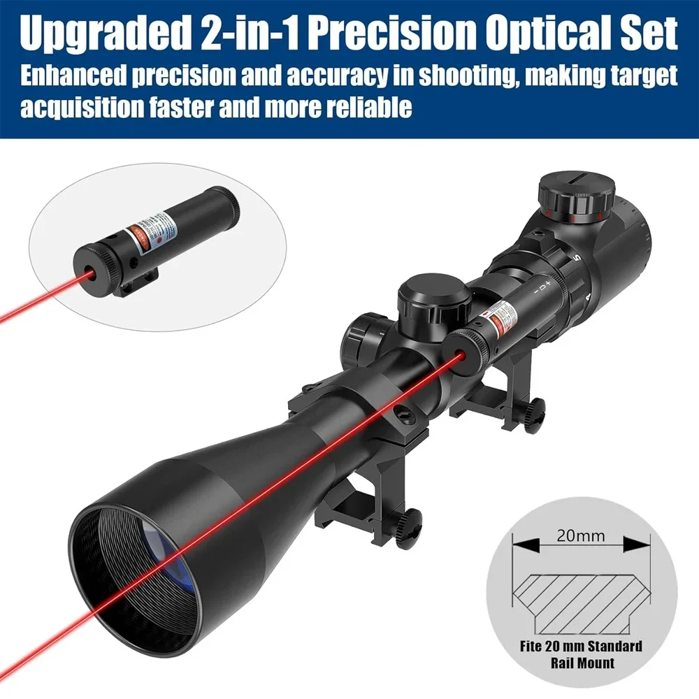 3-9x40 Tactical Riflescope Red Laser Combo Red Green Illuminated Optical Scope Airsoft Hunting Mil-dot Scope for 11/20mm Rail