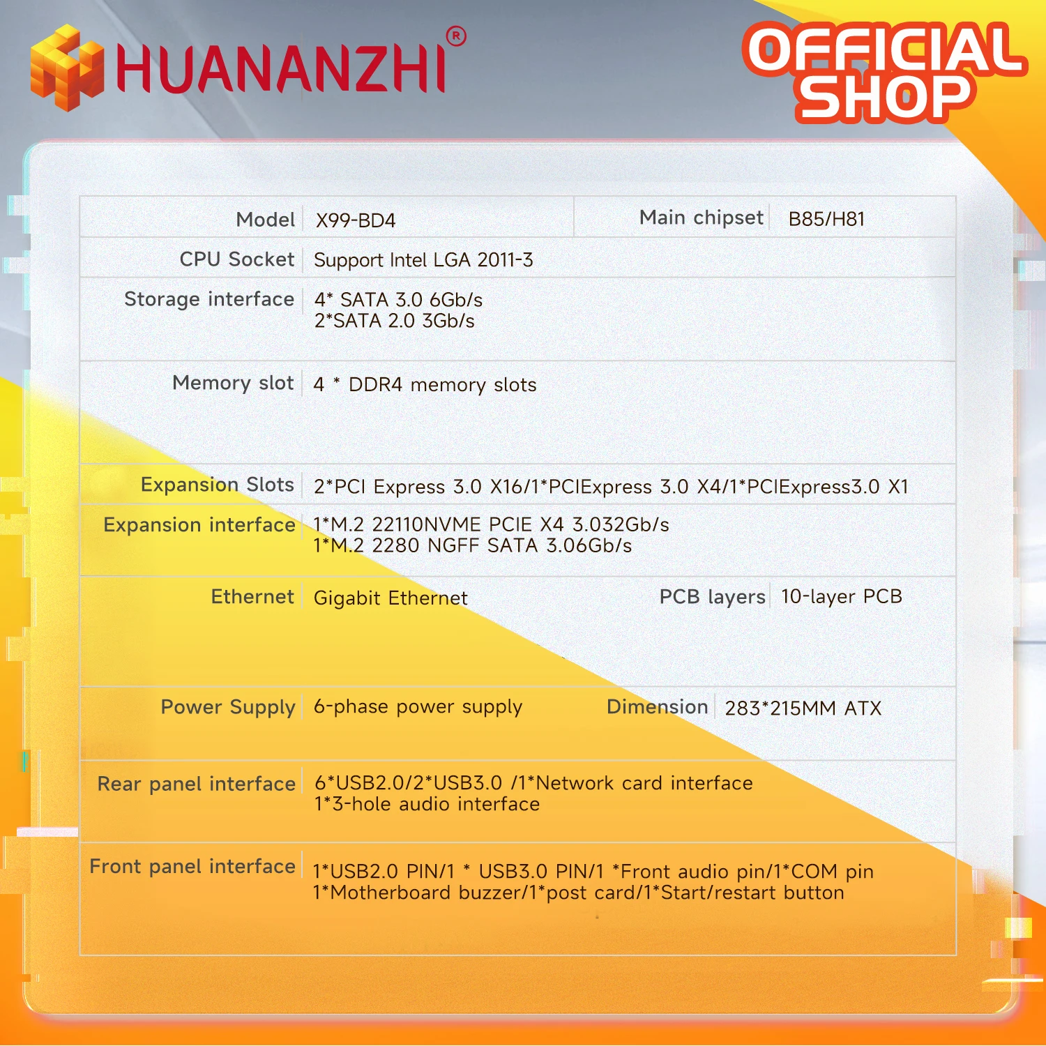 HUANANZHI X99 BD4 LGA 2011-3 XEON X99 Motherboard supports All Series Intel E5 V3 V4 DDR4 RECC NON-ECC M.2 NVME NGFF RU