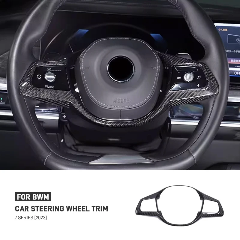 

For BMW 7 Series G70 2023 Real Dry Carbon Fiber Car Steering Wheel Cover Button Panel Frame Trim Interior Decorative Accessories