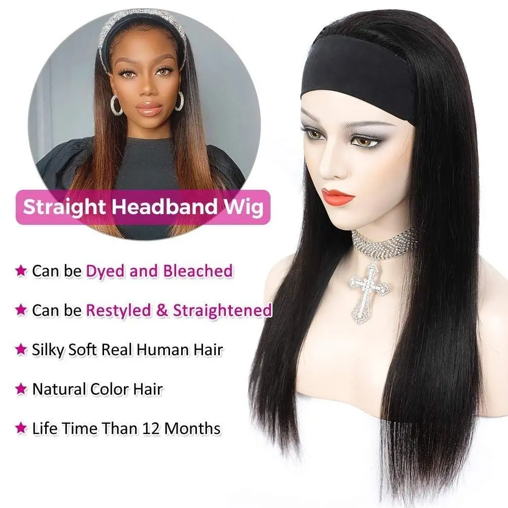 Ulrica Headband Wigs Human Hair Straight Brazilian Wigs For Women Remy Hair Full Machine Made 180% density Head band Wigs