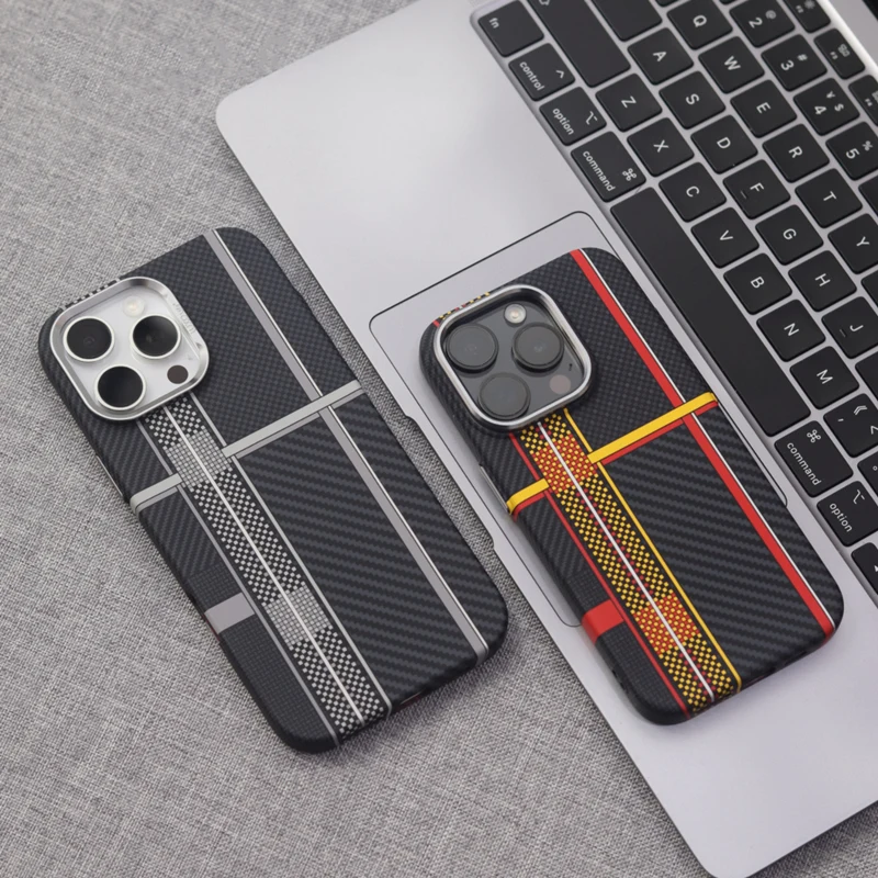 Alloy Lens Carbon Fiber Texture MagSafe Phone Case for iPhone 16 16pro max 14 15 Pro 13 Magnetic Wireless Charging Hard PC Cover