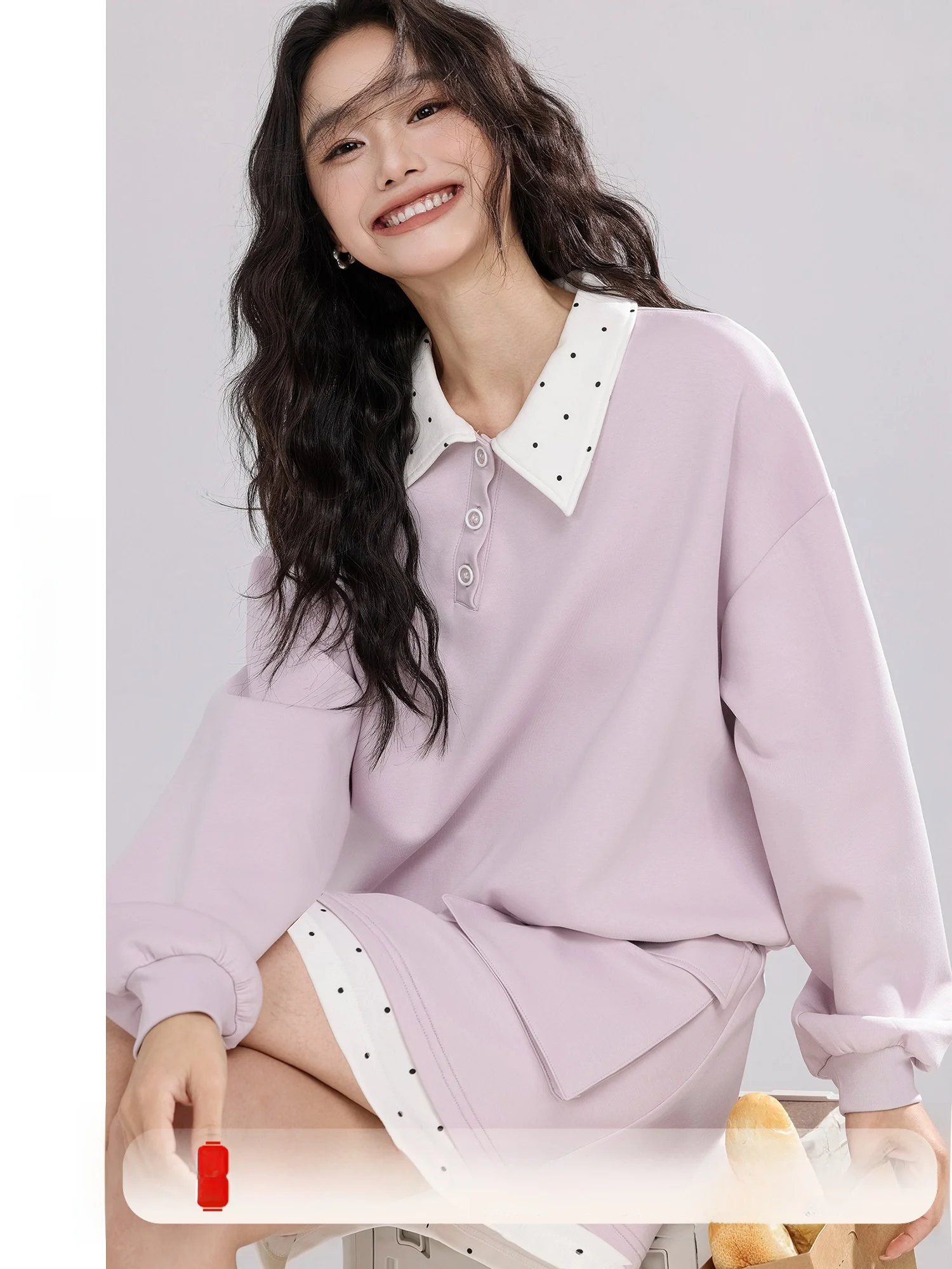 

Повседневный комплект с цветными блоками и высокой талией: женский свитшот и юбка с высокой талией, модный комплект из полиэстера, новинка осени 2025