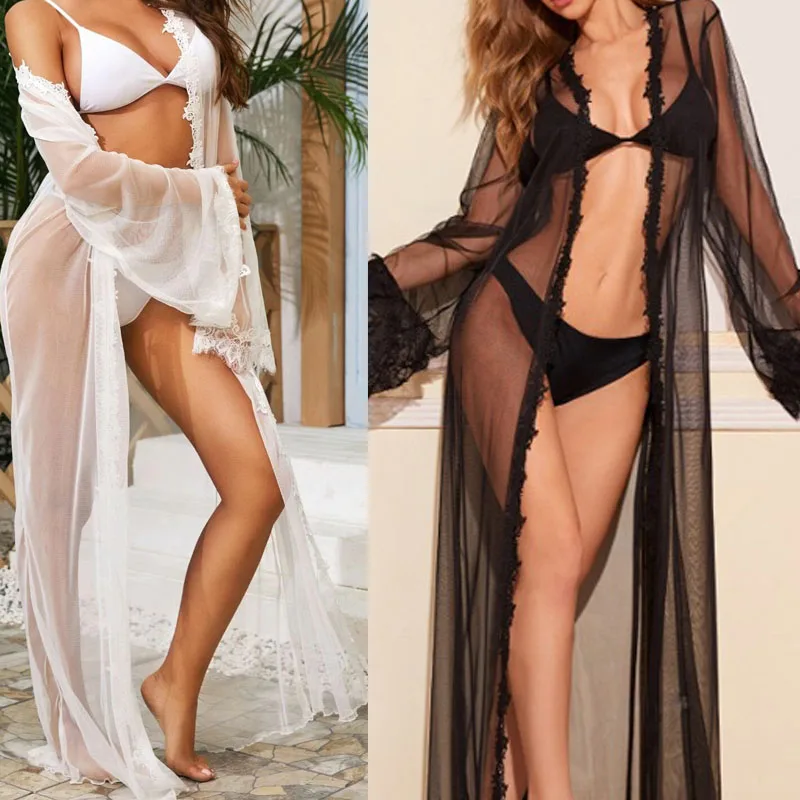 

Женское нижнее белье, сексуальное длинное кружевное кимоно, халат, сетчатая рубашка, кружевное платье, купальник, накидка