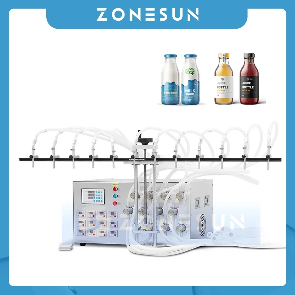 ZONESUN Semi Automatic Liquid Filling Machine ZS-MPYT12P Tabletop Magnetic Pump Water Filler Essential Milk Beverage Packaging