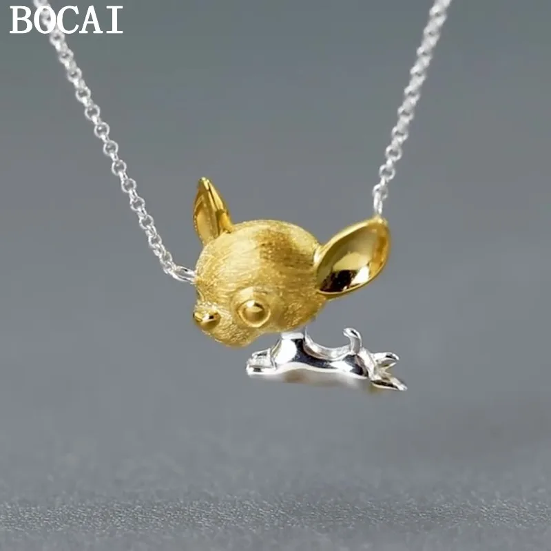 

BOCAI NEW S925 Sterling Silver Cute And Adorable Chihuahua Small Dog Necklace Pendant Men's And Women's Gifts