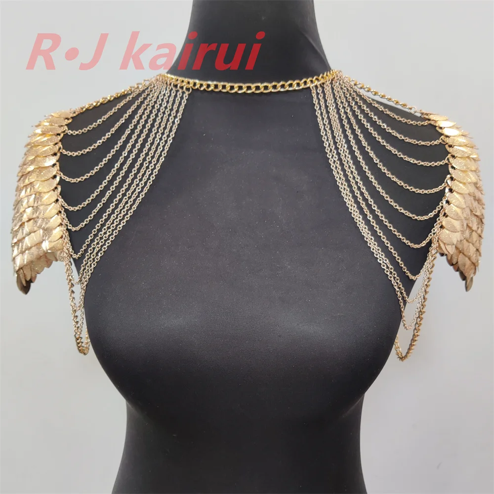 New Fashion Mermaid Fish Scales Shoulder Chains Layers Satin Gold Chainmail Dragon Scale Shoulder Jewelry 2 Colors